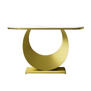 Gulches 47 in Gold White Half Moon Sintered Stone Console Table with Faux Marble Top Metal Base Decorative Ring - 1 of 4