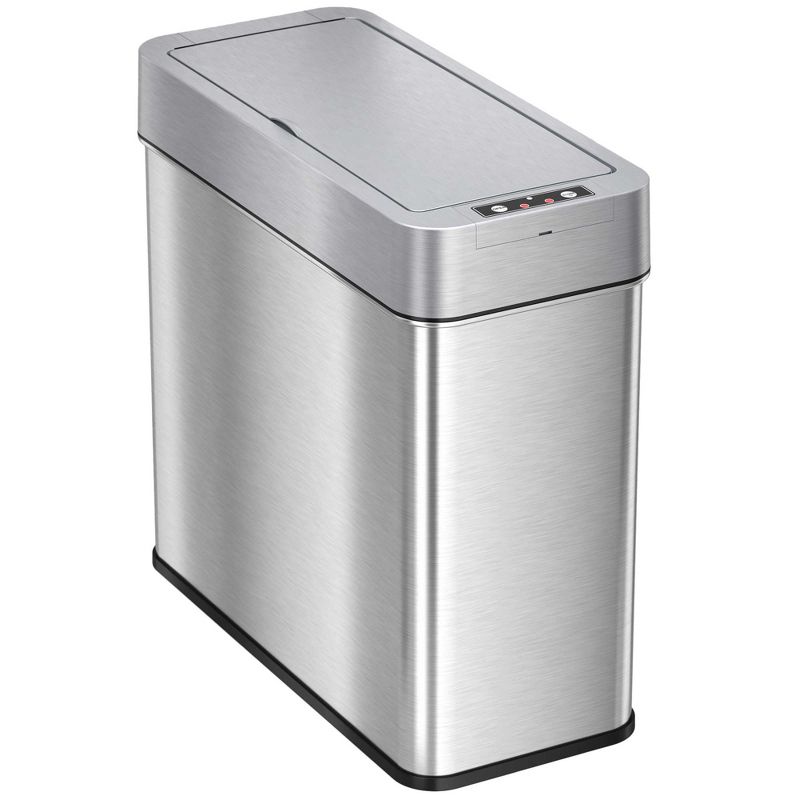 iTouchless Bathroom Sensor Trash Can with AbsorbX Odor Filter Right Side Lid Open Rectangular 4 Gallon Silver Stainless Steel, 1 of 7