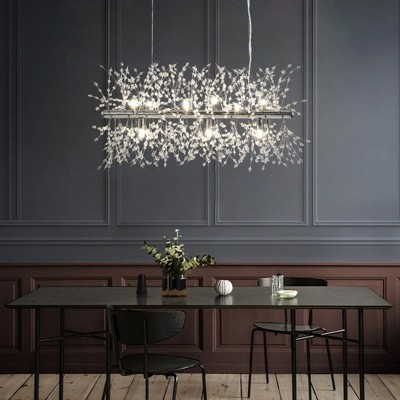 Rennnsan Arquesa 15"W 9-Light Sputnik Dandelion Crystal Modern Glam Dimmable Kitchen Island Pendant in Silver&Gold