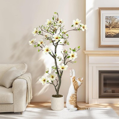 Faux Magnolia Tree–Artificial Flower Tree for Yard, Patio,Home & Office，Indoor/Outdoor Fake Plant for Decor Arrangement