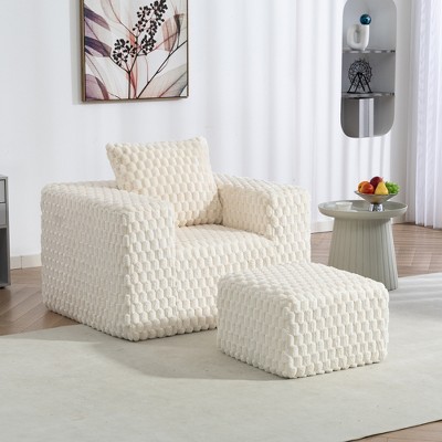 SKRAN 42" Corduroy Compression Sofa Upholstered Comfy Sleeper Couch with Ottoman Throw Pillows  Armrests for Living Room Bedroom