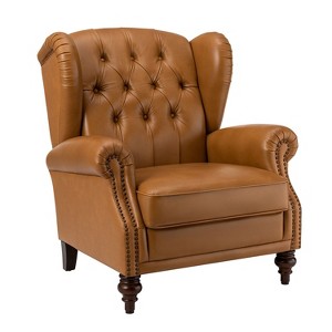 Amanda 33 Wide Genuine Leather Wingback Armchair with Solid Tapered Wood Legs and Nailhead Trim| ART OF LIVING DESIGNS - 1 of 4