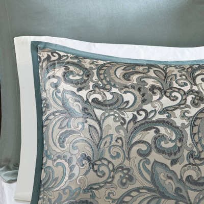 Madison Park 24pc Queen Isabella Room in a Bag Teal: Polyester Paisley Bedding Ensemble with Faux Silk Window Treatments — фото 3
