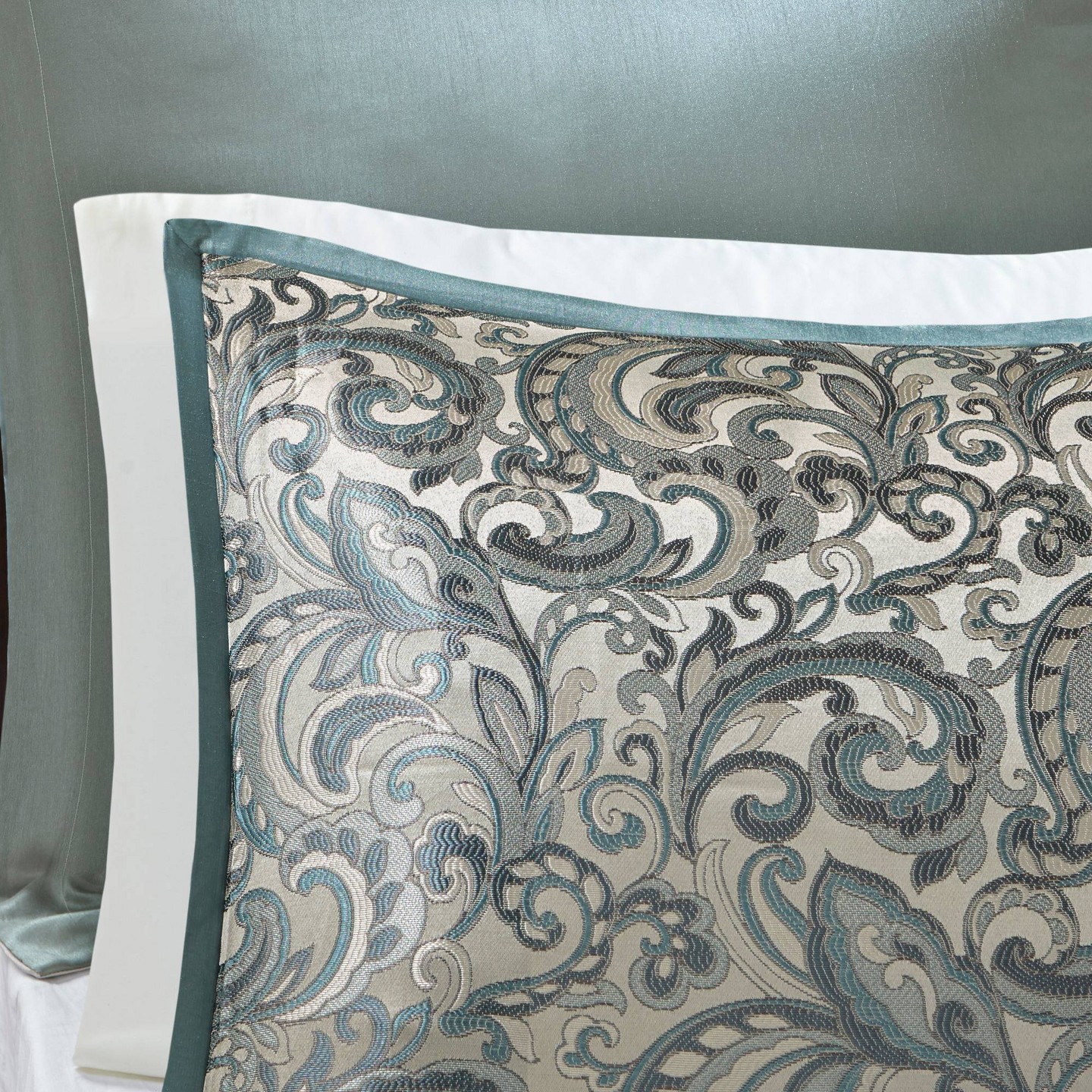 Madison Park 24pc Queen Isabella Room in a Bag Teal: Polyester Paisley Bedding Ensemble with Faux Silk Window Treatments, цвет: Бирюзовый — фото 3