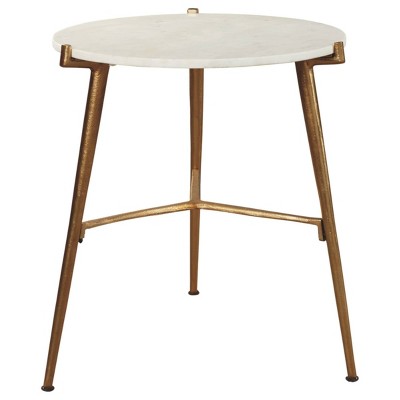 Chadton 19" Round White Marble and Gold Metal Accent Table
