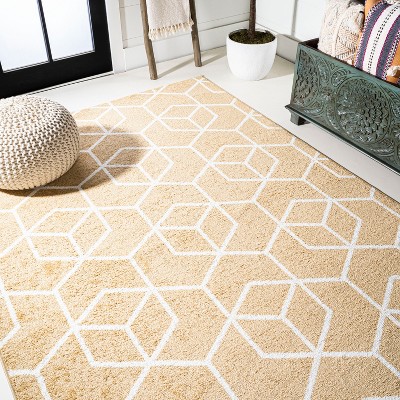 Mid-Century Geometric Gold and White 5x8 Area Rug