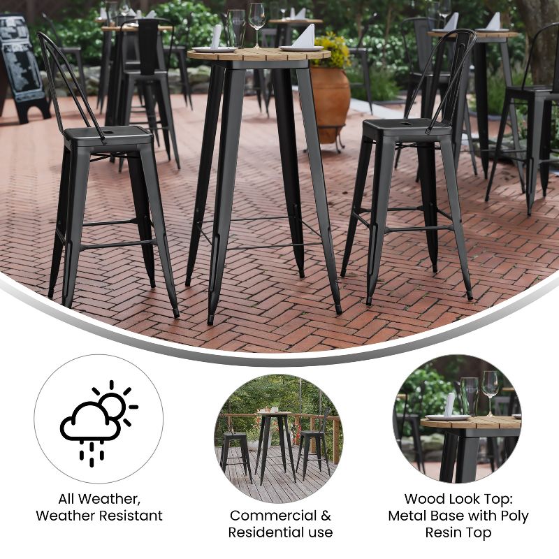 Emma and Oliver Indoor/Outdoor Bar Top Table, 23.75" Round All Weather Poly Resin Top with Steel base, 5 of 11
