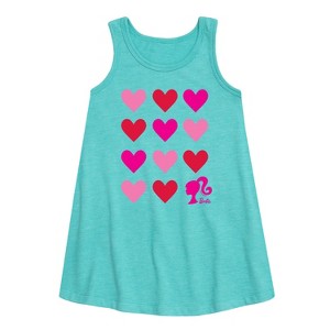 Girls' - Barbie - Heart Grid Graphic Sleeveless Aline Dress - 1 of 3