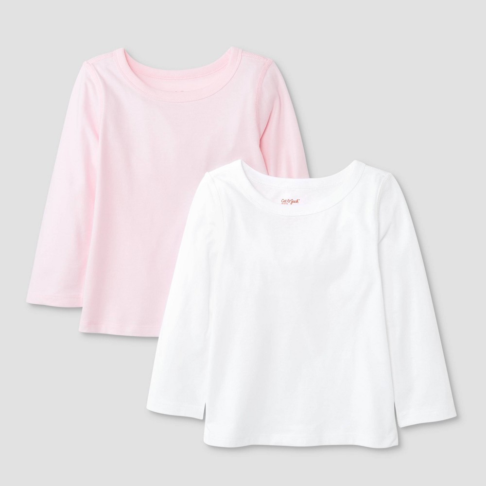 Toddler 2pk Adaptive Long Sleeve T-Shirt - Cat & Jack White/Light Pink 5T