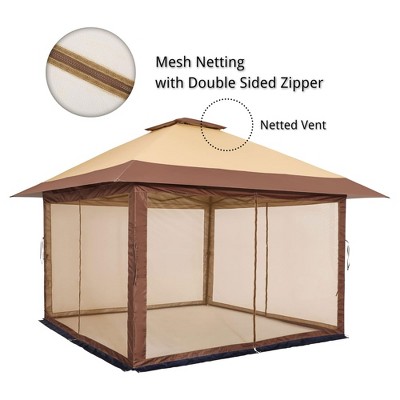 Brown Polyester 12x12 Pop-Up Gazebo with Solar LED Lights