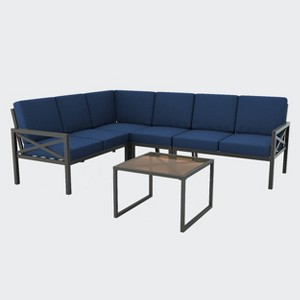 Leisure Made Blakely 5pc Aluminum Sectional in Navy Fabric - 1 of 4