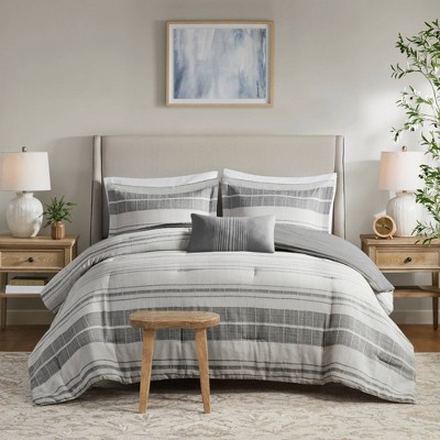 King Gray Microfiber Striped Comforter Set with Pillow