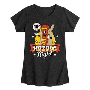Girls' - Instant Message - Baseball Mascot Hot Dog Night Fitted Short Sleeve Graphic T-Shirt - 1 of 4