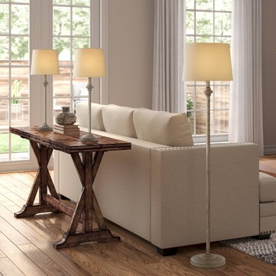 Carter Beige Metal and Cream Fabric 3-Piece Lamp Set