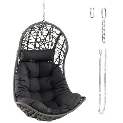 Tangkula Hanging Egg Chair PE Rattan Swing Hammock Chair w/ Soft Pillow & Cushion