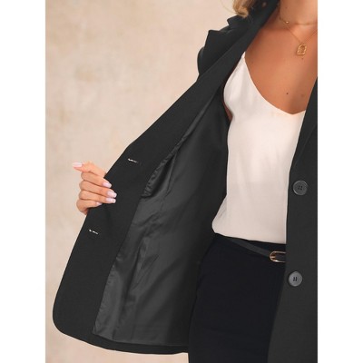 Allegra K Women's Lapel Long Sleeve Pockets Shoulder Pads Blazers Black X-Small — фото 4