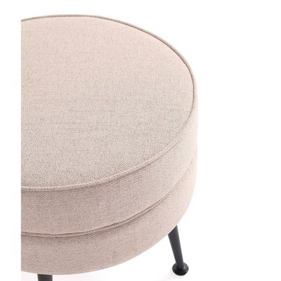 Bailey Oatmeal Woven Upholstered Ottoman with Black Legs
