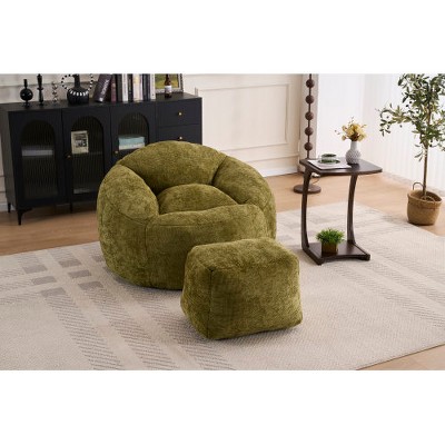 Airsurfer Compact Olive Green Armchair Plush Relaxation Armchair with Ottoman Stylish Furniture for Cozy Living Rooms