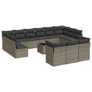 vidaXL Garden Sofa Set Grey, Dark Grey PE Rattan, Tempered Glass, Fabric - 1 of 4