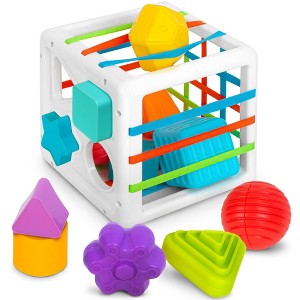 Playkidiz Shape Sorter Baby Toys, Sorting & Stacking Blocks Toy for Toddlers, 10 Sensory Shapes - 1 of 4