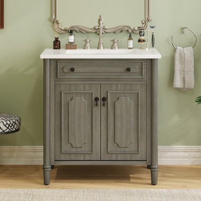31" Vintage Rustic Bathroom Vanity with Sink,Storage Cabinet with Adjustable Shelf for Small Spaces-Baofuwish