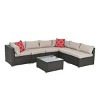 Lydia 7-piece PE Rattan Patio Conversation Set, Sectional Sofa Set with Glass Top Coffee Table, Cuishion, Pillows, Outdoor Furniture - Maison Boucle - 3 of 4