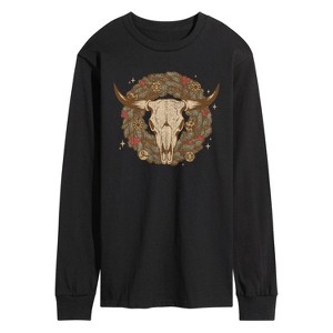 Men's - Instant Message - Cow Skull Wreath Long Sleeve Graphic T-Shirt - 1 of 4