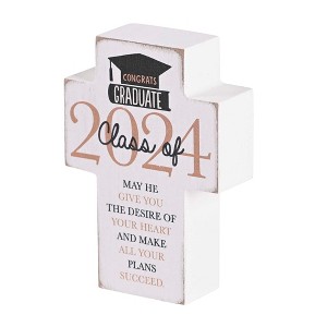 Dicksons TPLKC34-107 Congrats Graduate Class of 2024 White and Black 3 x 4 Wood Distressed Cross Shaped Decorative Tabletop Plaque Home D�cor - 1 of 1