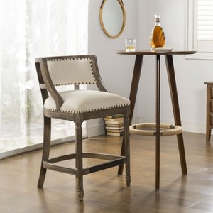 PAGED 38" High Bar Stools Modern Upholstered Counter Stools with Resin Rattan Back, Set of 3, Arms and Wooden Legs for Pub, Dining Room - 1 of 4