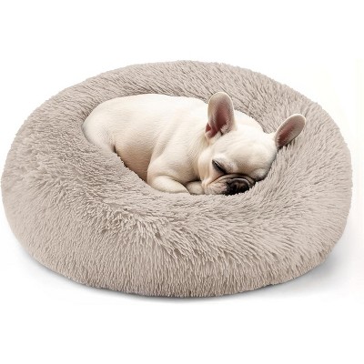 Dog & Cat Bed for Indoor Cats, 20in Calming Donut Bed for Puppy and Kitten, Washable Round Fluffy Pet Bed for Small Medium Dogs and Cats