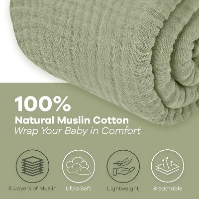 Sage Twin-Sized Ultra-Soft Muslin Cotton Cooling Throw