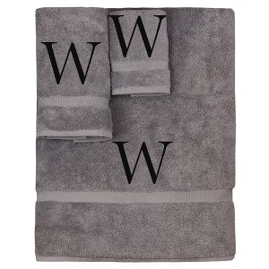 BC BARE COTTON Monogrammed Towel Set, Personalized Gift, Set of 3 - Gray - Black Block - 1 of 4