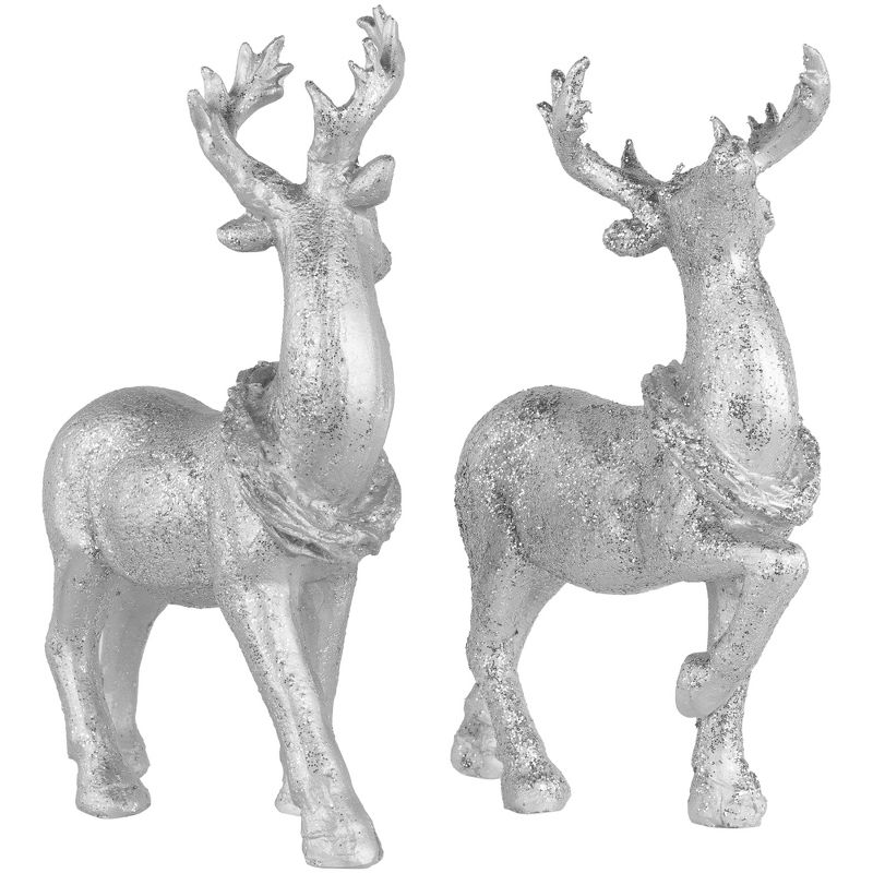 Northlight Set of 2 Silver Glitter Dusted Reindeer Christmas Figurines, 5 of 7
