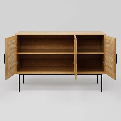 Emmett Light Brown Wood Sideboard Buffet with Cane Doors