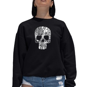 LA Pop Art Rock n Roll Skull - Women's Word Art Crewneck Sweatshirt - 1 of 4