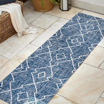 Carwa Blue/Ivory Synthetic Trellis 2x8 Area Rug
