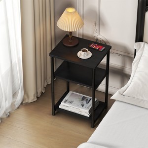 Minimalist modern portable record player stand, iron + MDF three-tier side table, suitable for bedside, sofa, or coffee tables. - 1 of 4