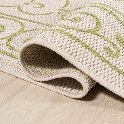 Charleston Vintage Filigree Cream and Green 5' Square Indoor/Outdoor Area Rug