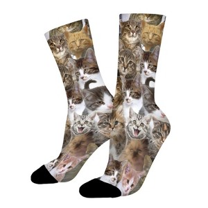 Kitty Cat Faces Women Printed Crew Socks Funny Funky Socks Soft Polyester Novelty Gifts for Artists Men - 1 of 1