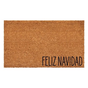 HomeRoots 17" X 29" Brown Christmas Feliz Navidad Outdoor Coir Door Mat - 1 of 3