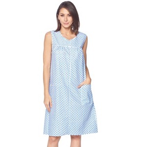 Casual Nights Women's Zipper Front House Dress Sleeveless Seersucker Housecoat Duster Lounger - 1 of 4