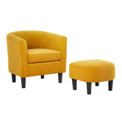 Ridstar Yellow Upholstered Arm Chair Corduroy Single Sofa Chair with Ottoman Foot Rest Comfy Armchair for Living Room Bedroom and Office