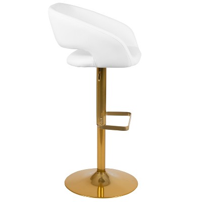 White Vinyl Adjustable Swivel Bar Stool with Gold Base