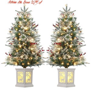 Home 3ft Christmas Tree Pre-Lit Artificial Christmas Tree with Snowflake Base, Flocked Snow 78 Warm White Lights 8 Lighting Modes, Xmas Holiday Decor - 1 of 4