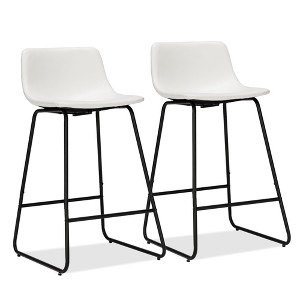 Arceso 26" Faux Leather Barstools Set of 2, Bar Stools, Modern Counter Height Stools with Back and Metal Legs, Armless Counter Chairs, White - 1 of 4
