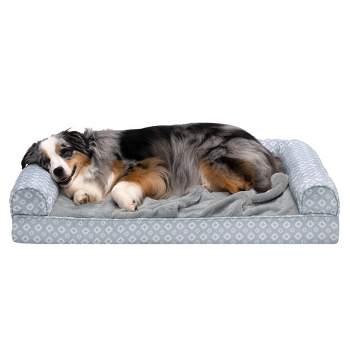 FurHaven Plush Fur & Diamond Print Nest-Top Orthopedic Sofa Dog Bed