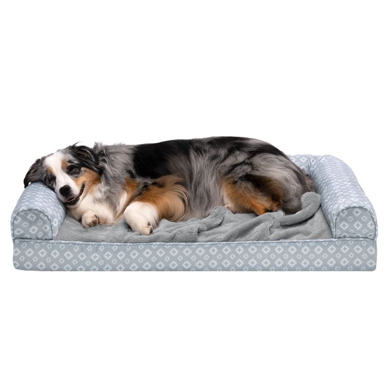 FurHaven Plush Fur & Diamond Print Nest-Top Orthopedic Sofa Dog Bed, 1 of 4