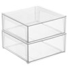 mDesign Plastic Stacking Closet Storage Organizer Bin with Drawer, 2 Pack, Clear - 3 of 4