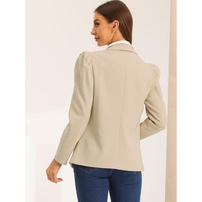 Allegra K Women's Spring Shawl Collar Puff Sleeve Work Blazer with Pockets Beige X-Small — фото 3