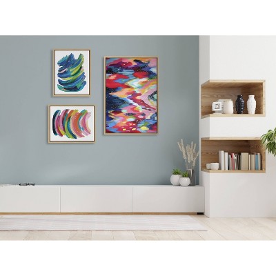 Colorful Abstract Brushstroke Canvas Art Set with Natural Frames